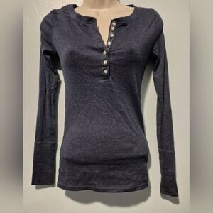 Y2K Aeropostale Blue Ribbed Button Henley Long Sleeve Sz Small Bella Swan